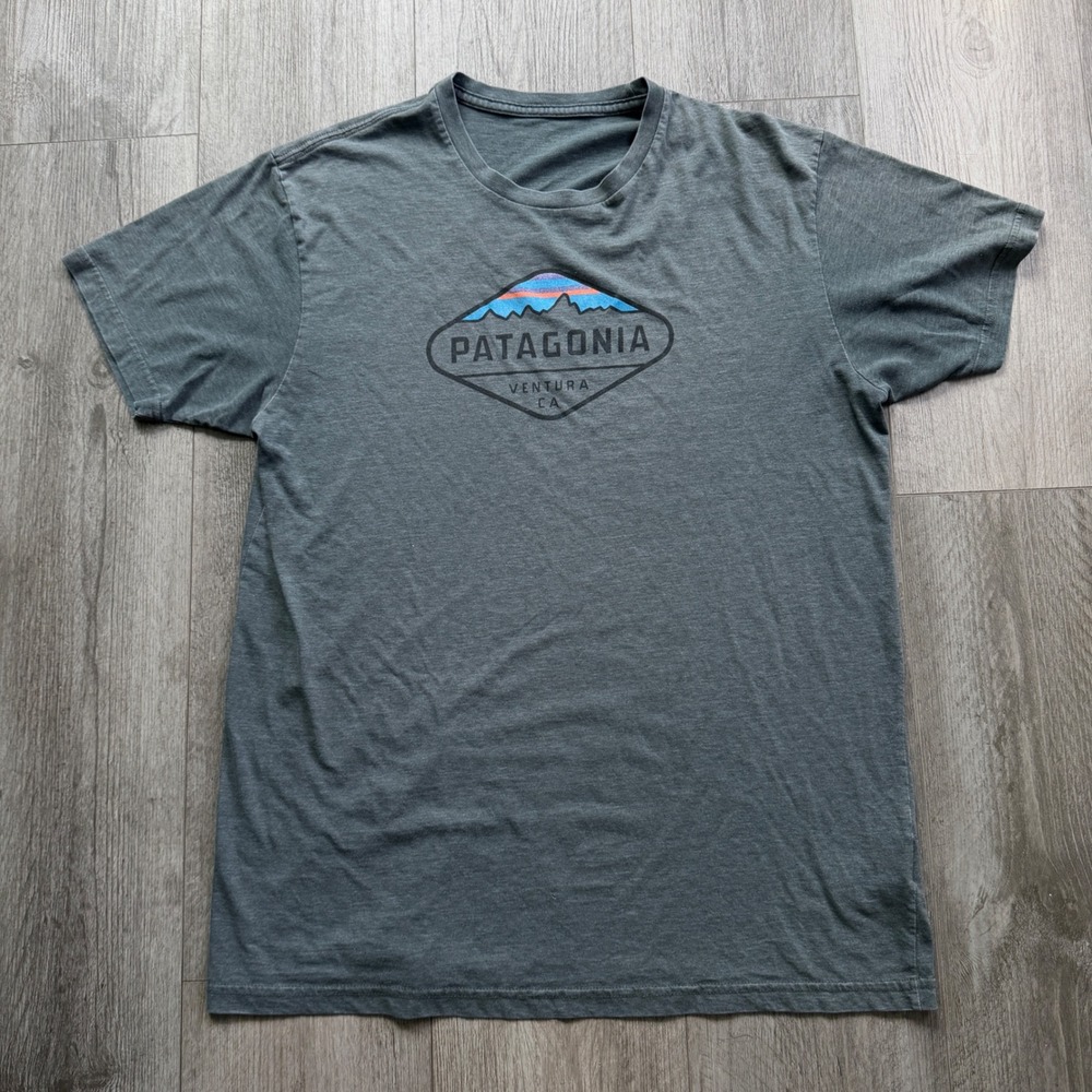 Patagonia Mens M Gray T-Shirt Ventura CA Logo Graphic Organic Cotton Tee